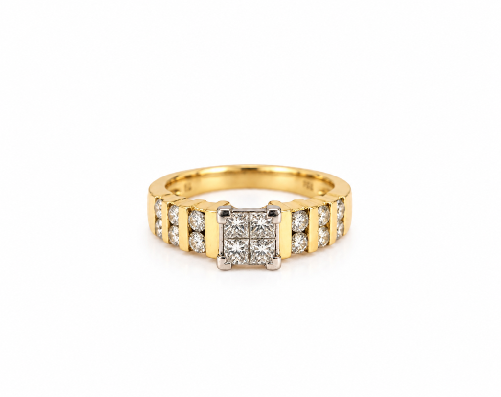 Victoria | 18ct Yellow Gold Princess Cut Diamond Cluster Ring