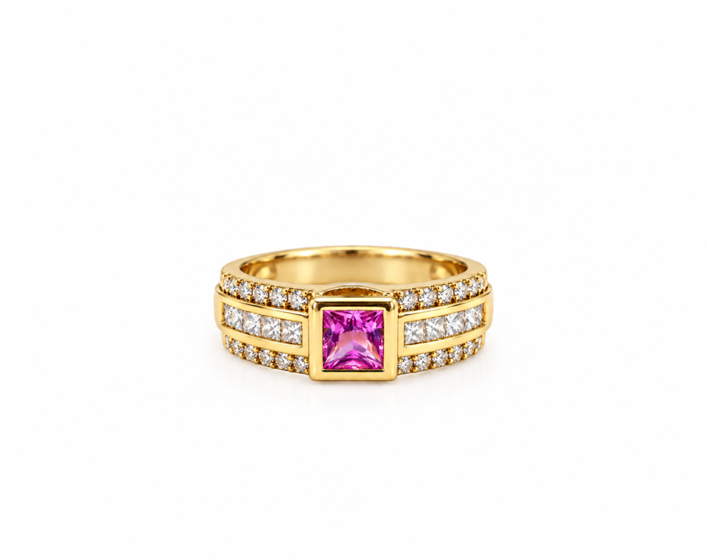 Valentina | 18ct Yellow Gold Pink Gemstone & Diamond Ring